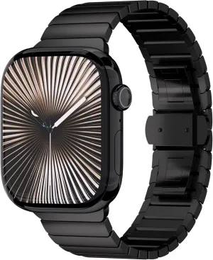 Black Link Bracelet Compatible with Apple Watch Series 10 Jet Black S10 (46mm) & Ultra 2 (49mm) Titanium Case - Stainless Steel Metal Band