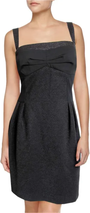 Black Woven Raffia & Cotton Blend Sheath Dress