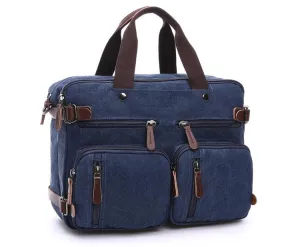Blue Vintage Canvas Backpack  With Brown Strap Design
