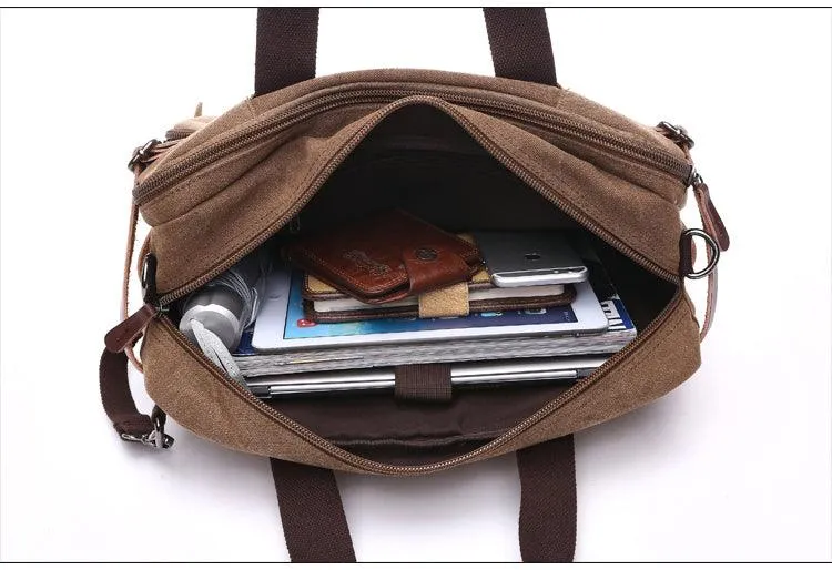 Blue Vintage Canvas Backpack  With Brown Strap Design