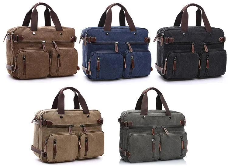 Blue Vintage Canvas Backpack  With Brown Strap Design