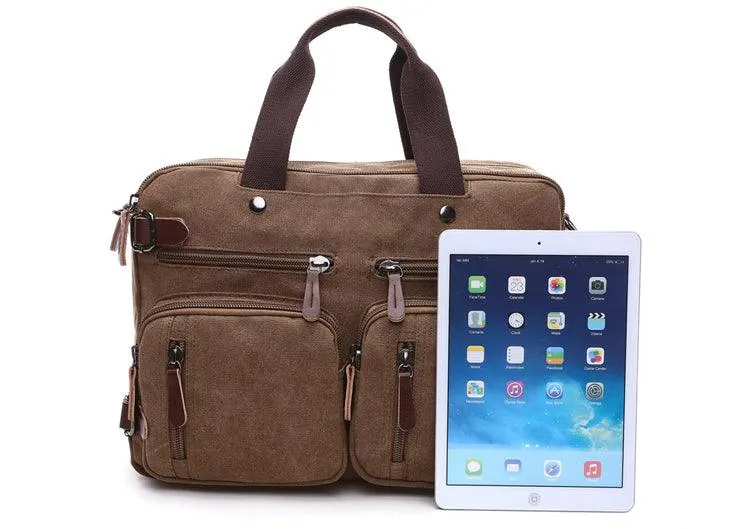 Blue Vintage Canvas Backpack  With Brown Strap Design