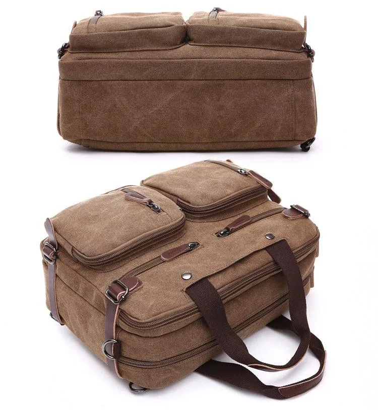 Blue Vintage Canvas Backpack  With Brown Strap Design