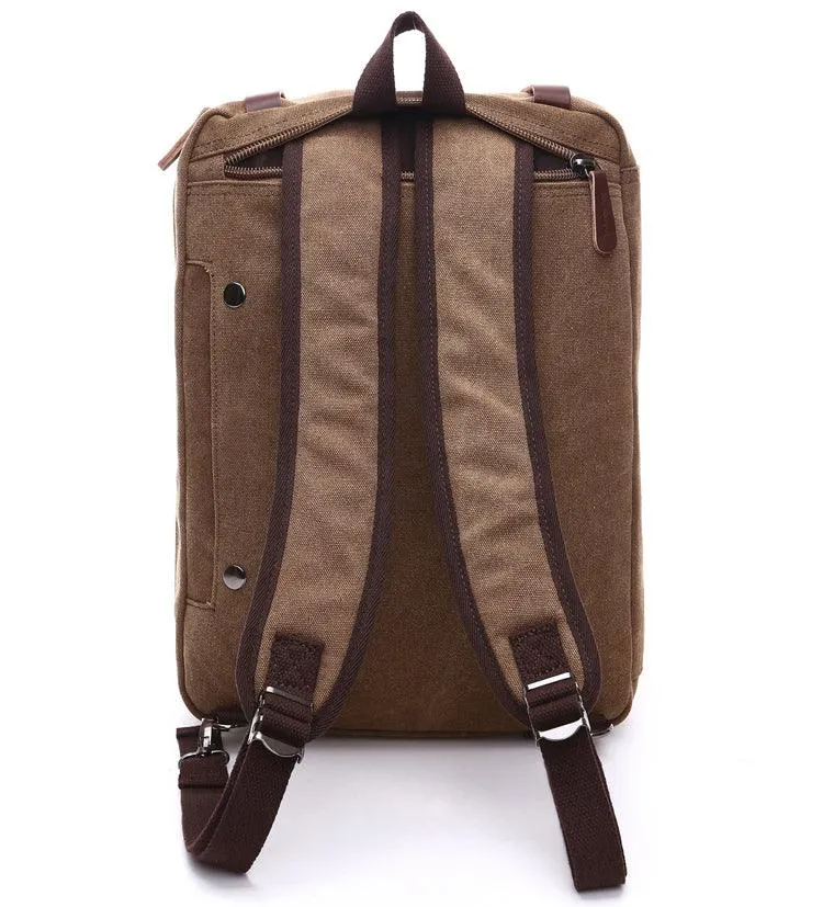 Blue Vintage Canvas Backpack  With Brown Strap Design