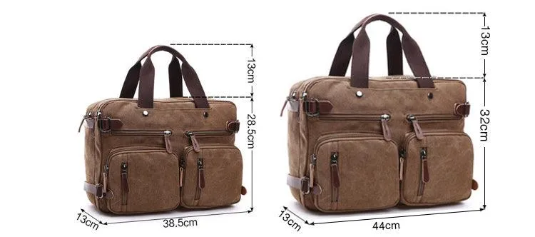 Blue Vintage Canvas Backpack  With Brown Strap Design