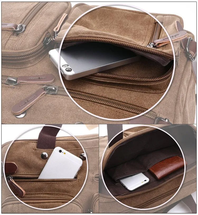 Blue Vintage Canvas Backpack  With Brown Strap Design