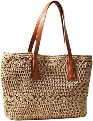 Bohemian Straw Bag,Tote Handmade Hand-woven Women Handbags for Retro Summer Vacation Beach Travel Daily Matching Bag 78