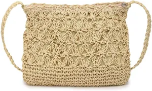Boho Straw Shoulder Bag Handwoven Wicker Beach Purse for Women Crossbody Handbag