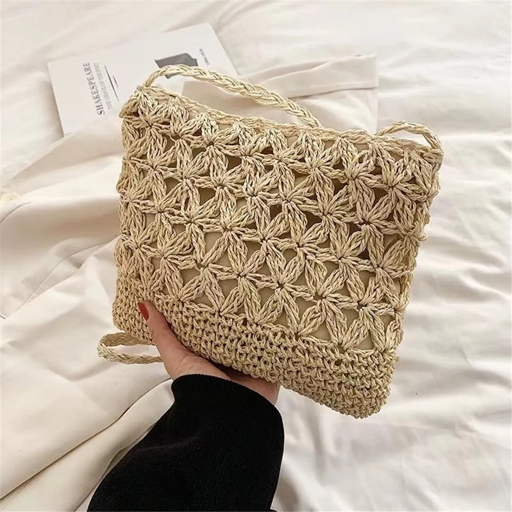 Boho Straw Shoulder Bag Handwoven Wicker Beach Purse for Women Crossbody Handbag