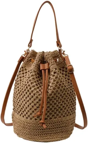 Boho Woven Straw Crossbody Bag - Trendy Beach Vacation Tote Handwoven Summer Straw Bag Boho Shoulder Handbag Purse