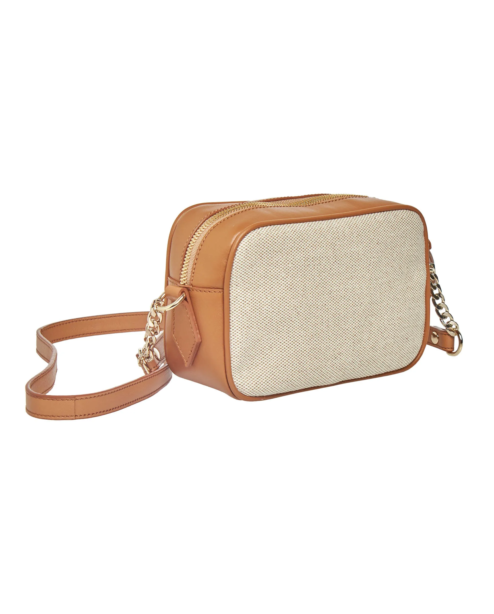 Bolso de hombro de canvas y piel