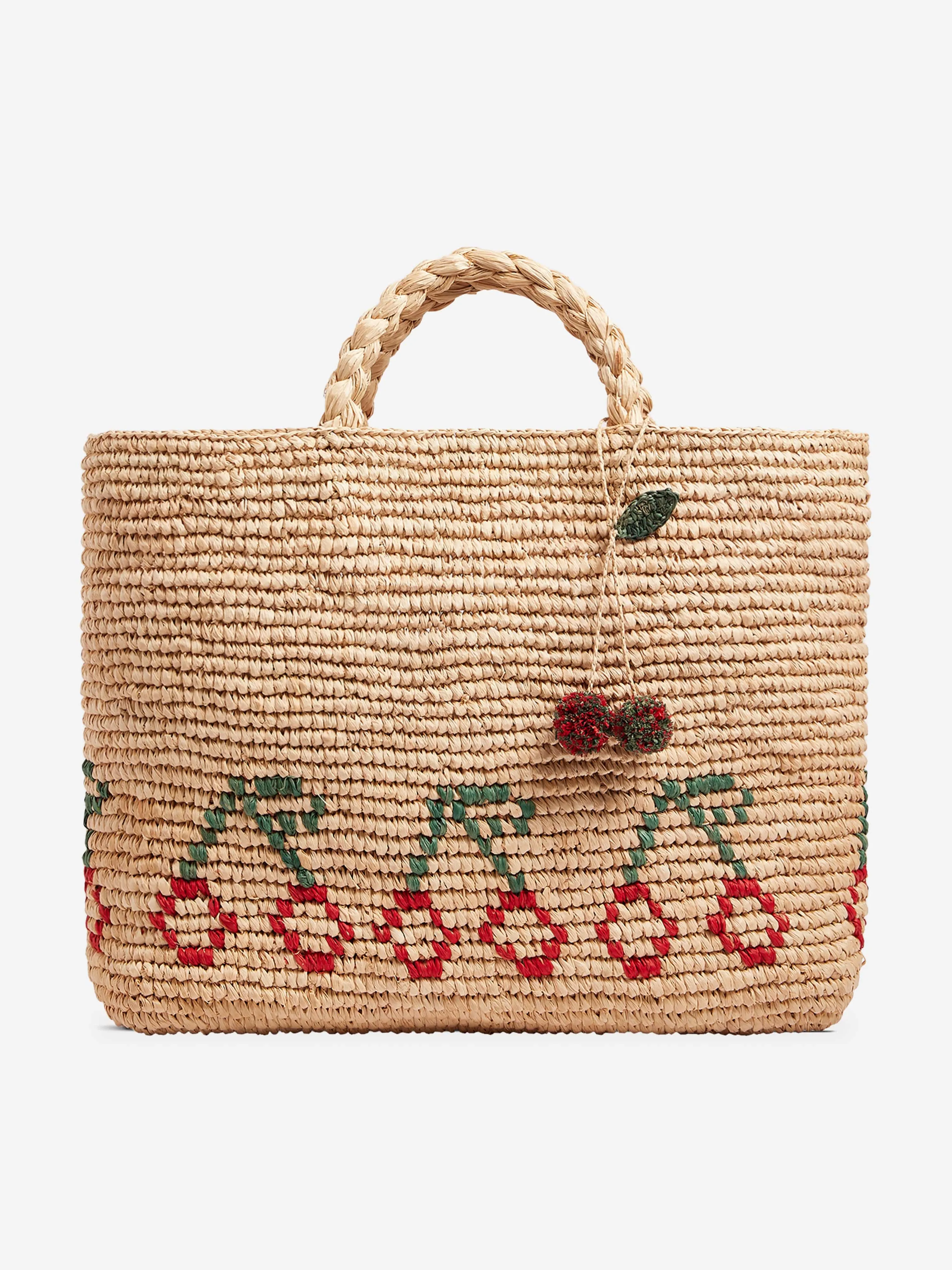 Bonpoint Girls Raffia Tote Bag in Beige (41cm)