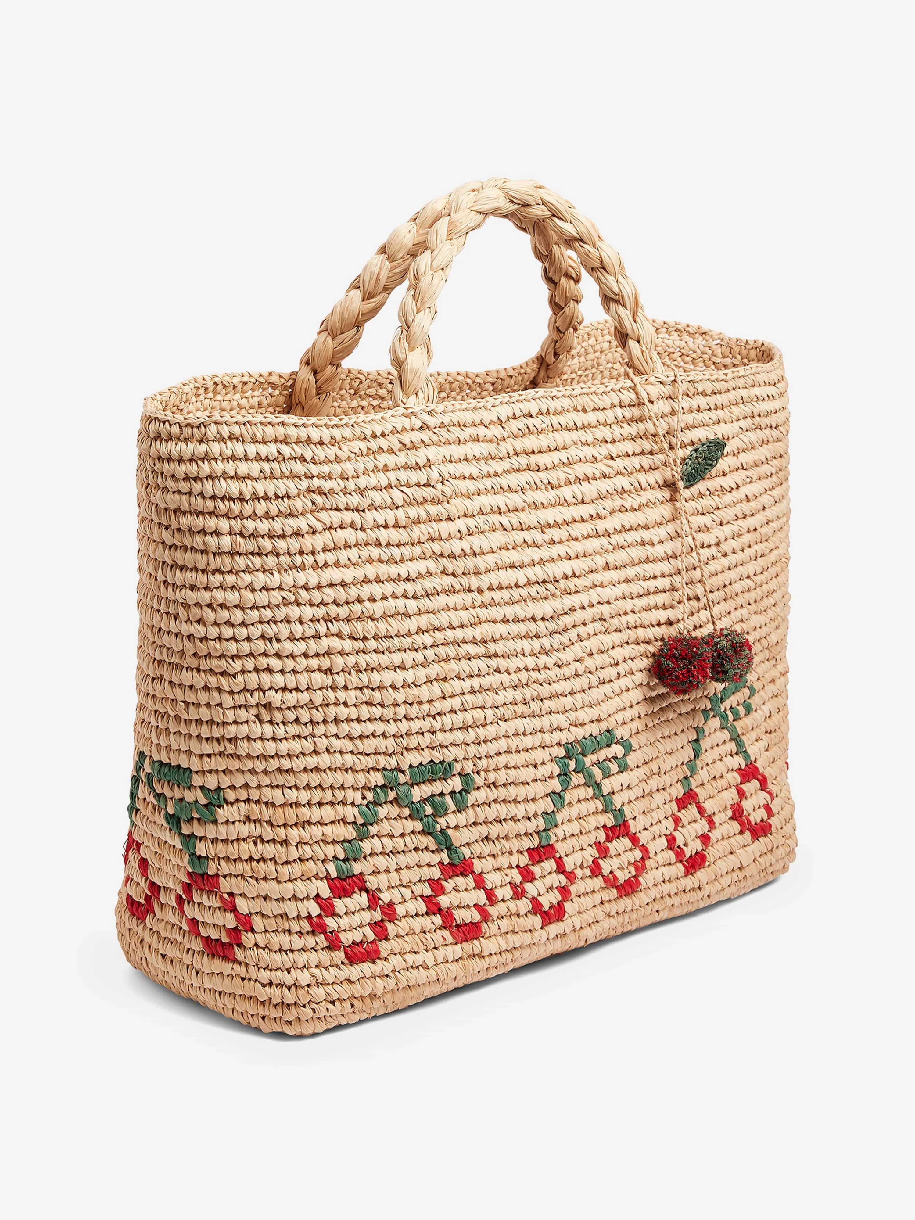 Bonpoint Girls Raffia Tote Bag in Beige (41cm)