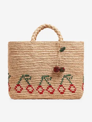 Bonpoint Girls Raffia Tote Bag in Beige (41cm)