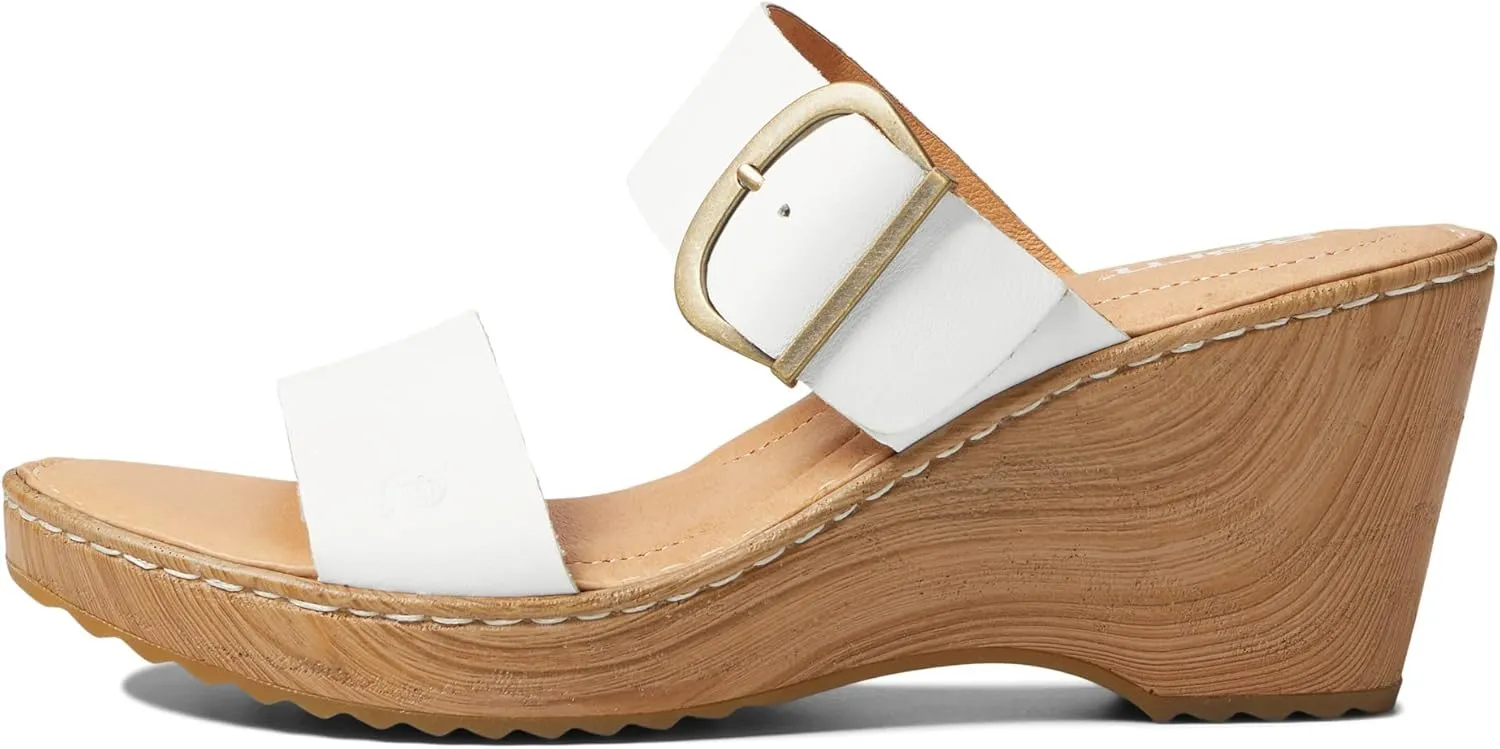 BORN Womens Buckle Leather Wedge Sandals