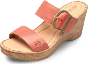 BORN Womens Buckle Leather Wedge Sandals