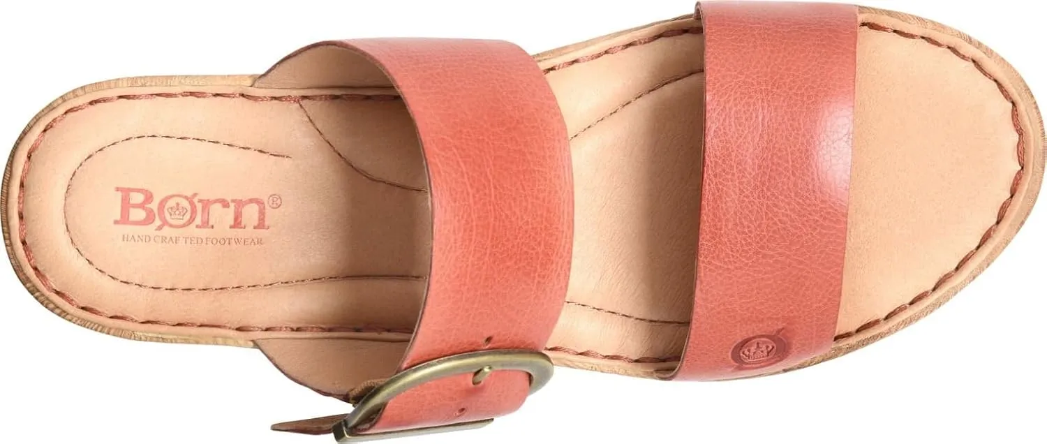 BORN Womens Buckle Leather Wedge Sandals