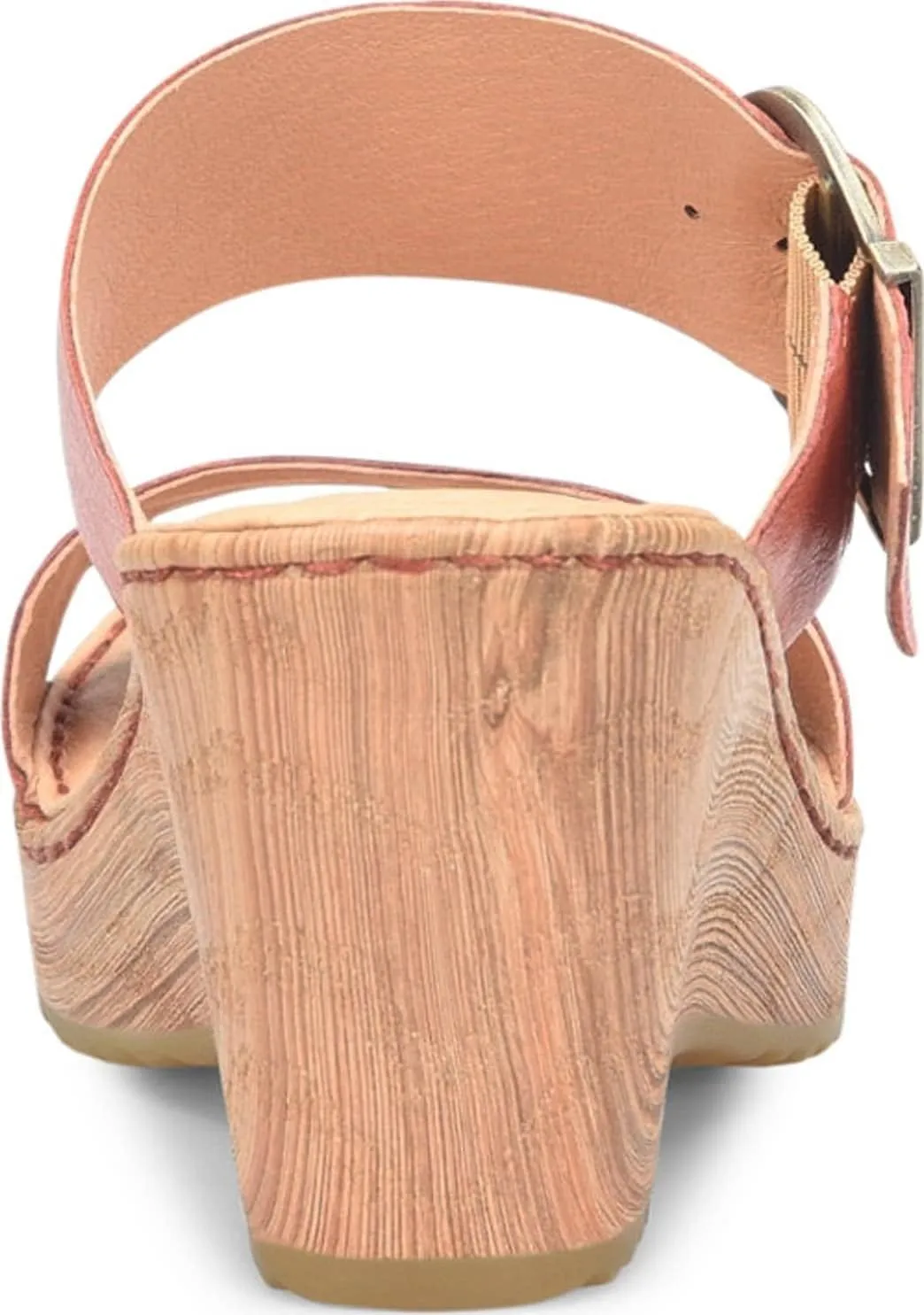 BORN Womens Buckle Leather Wedge Sandals