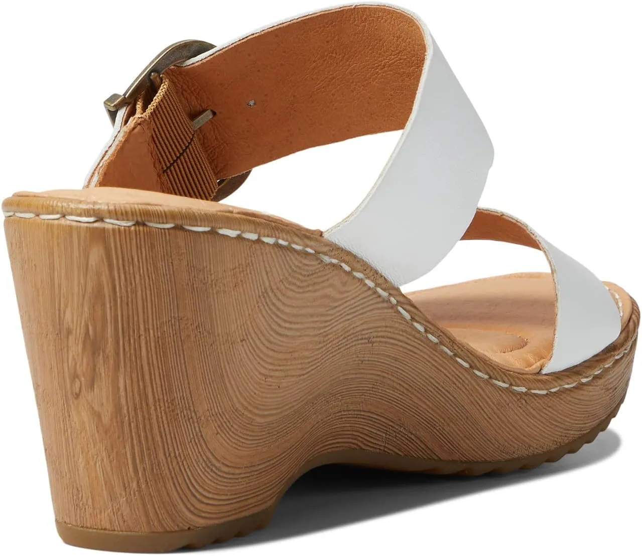 BORN Womens Buckle Leather Wedge Sandals