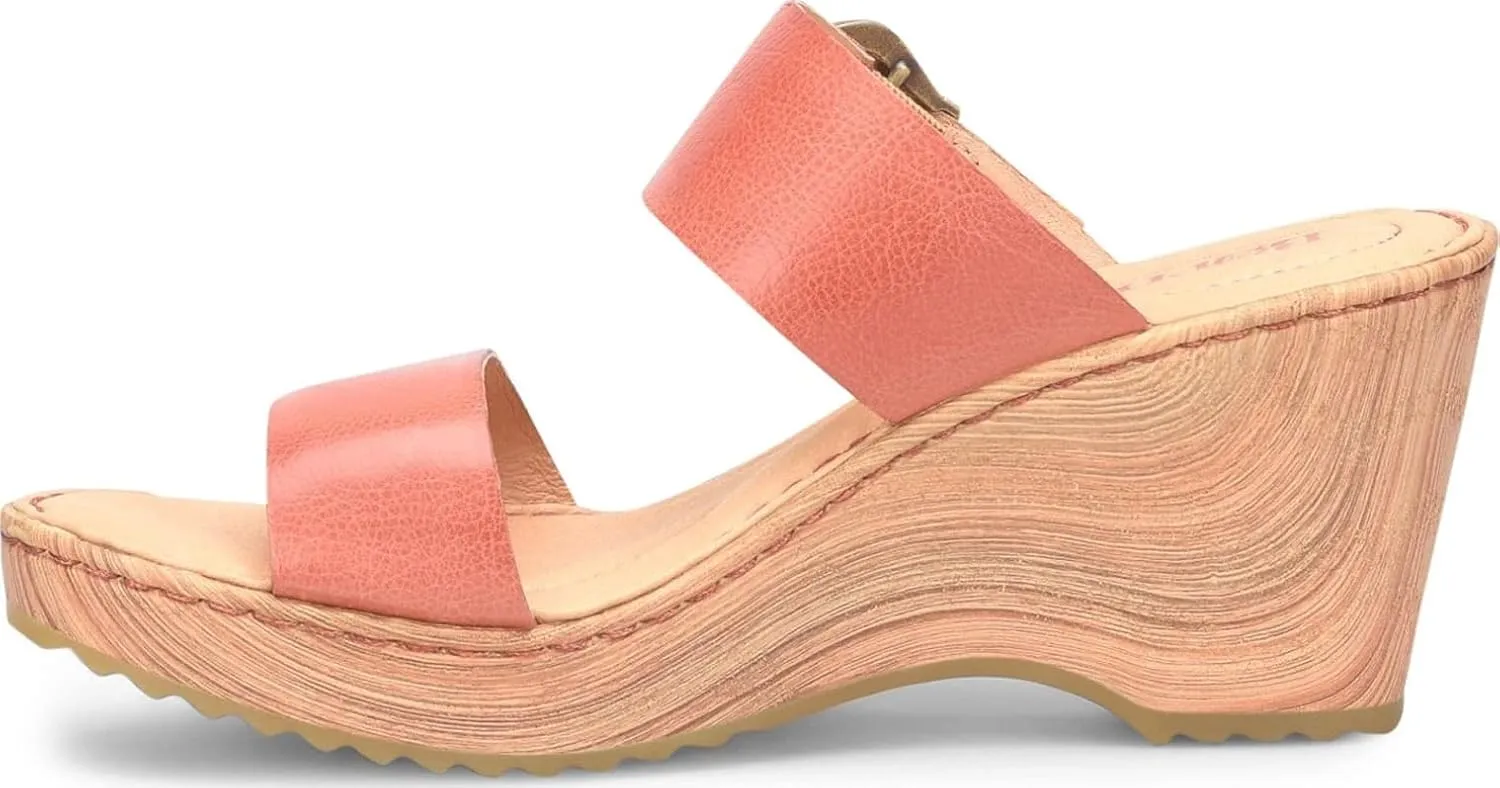 BORN Womens Buckle Leather Wedge Sandals