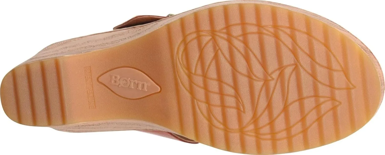 BORN Womens Buckle Leather Wedge Sandals