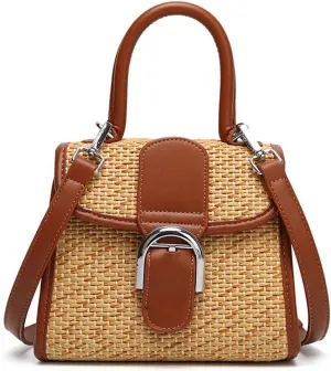boshiho Retro Straw Woven Handbag Womens Small Cross Body Bag Shoulder Messenger Satchel