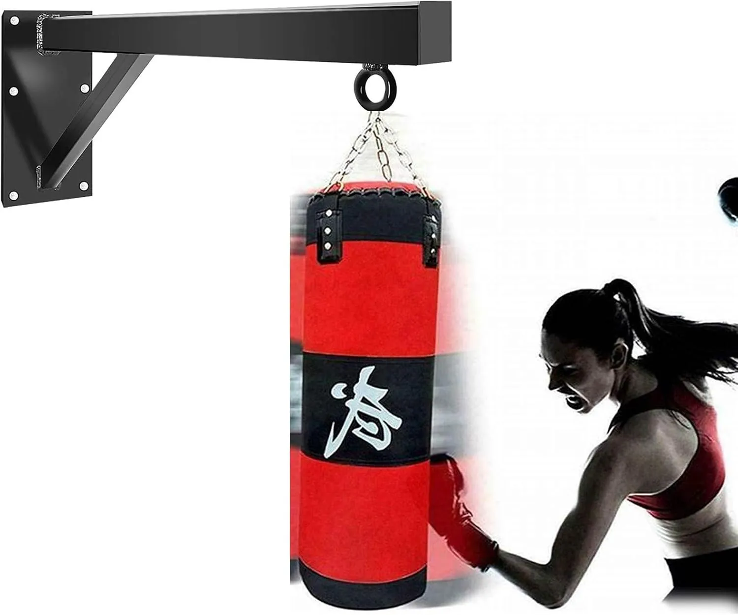 Boxing Bag Bracket, Punch Bag Wall Brackets Heavy Duty, Punch Bags Heavy Duty Wall Brackets Include.Carabiner wth Lock, Mounting Screws, Resilient Punch Bag Hook for Boxing Fitness at Home