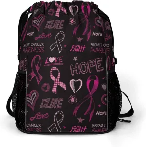 Breast Cancer Awareness Sketch Gym Bag Workout Gym Backpack with Shoe Compartment Sports Bags for Women Men