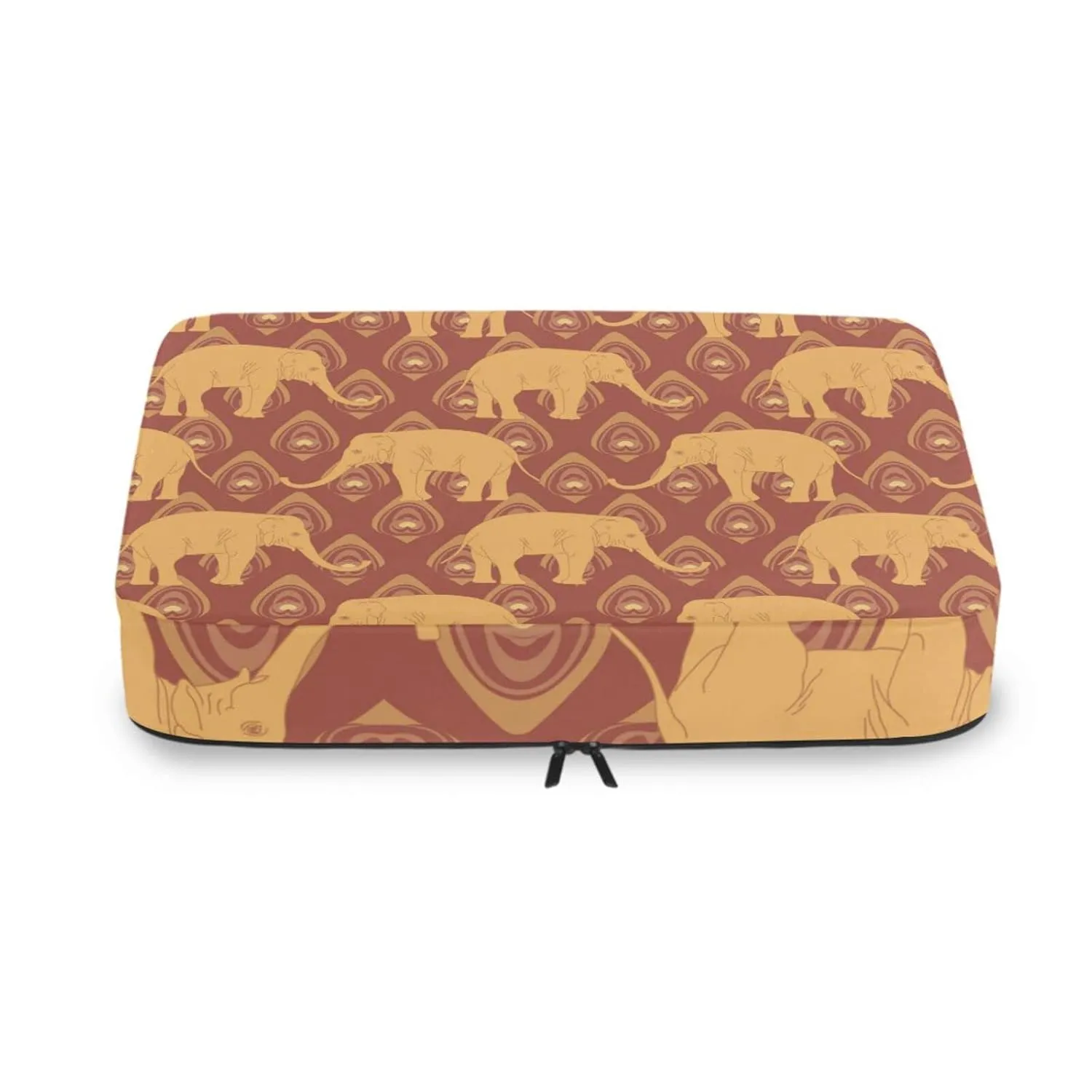 Brown Ochre Monochrome Tribal Indian Elephant Peacock Feather 4 Set Packing Cubes, Travel Packing Organizers, 600D Oxford Cloth Toiletry Storage Bag, Luggage Mesh Bags for Accessories