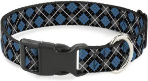 Buckle-Down Plastic Clip Collar - Argyle Black/Gray/Turquoise - 1" Wide - Fits 11-17" Neck - Medium