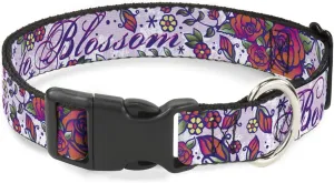 Buckle-Down Plastic Clip Collar - Born to Blossom Blue - 1" Wide - Fits 11-17" Neck - Medium