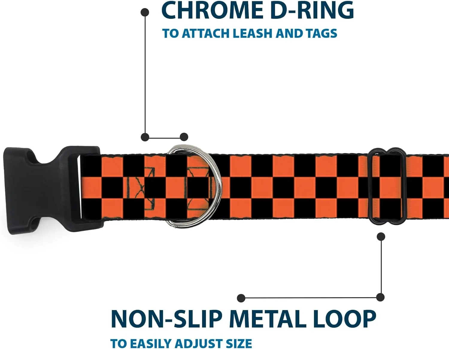Buckle-Down Plastic Clip Collar - Checker Black/Orange - 1" Wide - Fits 11-17" Neck - Medium