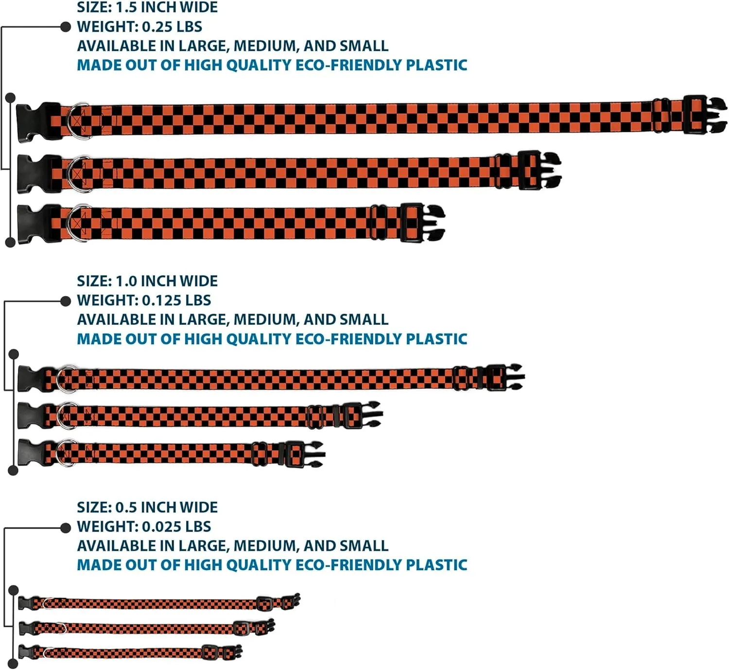 Buckle-Down Plastic Clip Collar - Checker Black/Orange - 1" Wide - Fits 11-17" Neck - Medium