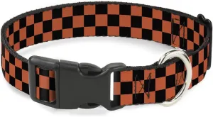 Buckle-Down Plastic Clip Collar - Checker Black/Orange - 1" Wide - Fits 11-17" Neck - Medium