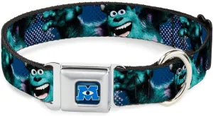 Buckle-Down Seatbelt Buckle Dog Collar - Sulley Scare Pose/Dots Blues/White - 1.5" Wide - Fits 16-23" Neck - Medium