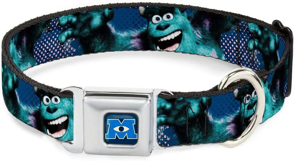 Buckle-Down Seatbelt Buckle Dog Collar - Sulley Scare Pose/Dots Blues/White - 1.5" Wide - Fits 16-23" Neck - Medium