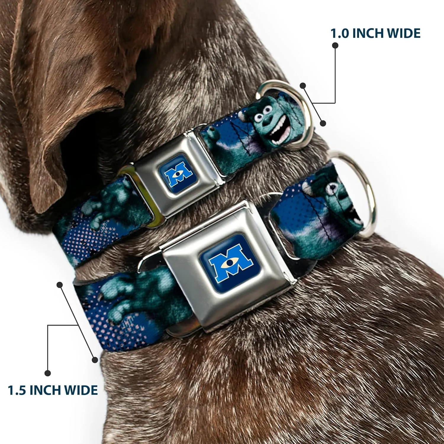 Buckle-Down Seatbelt Buckle Dog Collar - Sulley Scare Pose/Dots Blues/White - 1.5" Wide - Fits 16-23" Neck - Medium