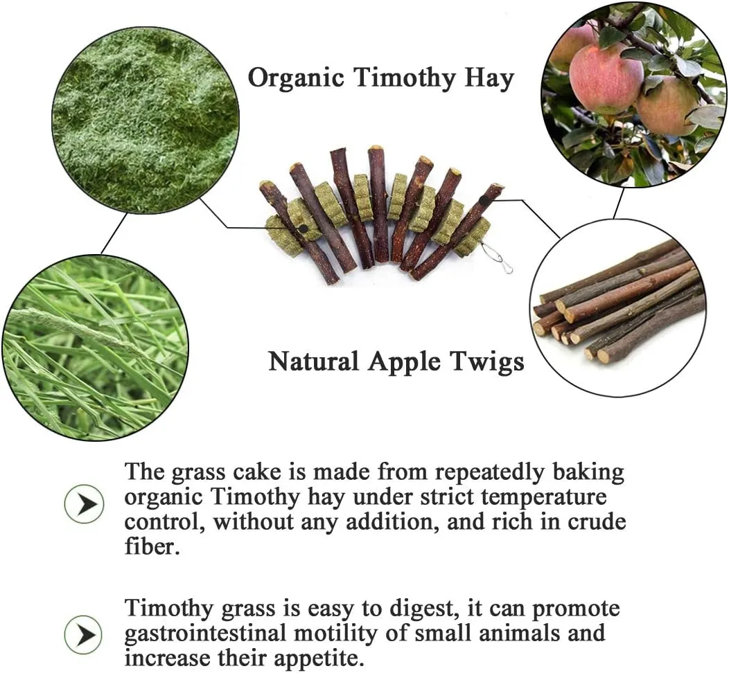 Bunny Chew Toys for Teeth,3Pieces Natural Fruit Twigs Handmade Timothy Alfalfa Hay Grass Cakes for Guinea Pigs Hamsters Dwarf Rabbits Chinchillas Gerbils Improves Dental Health