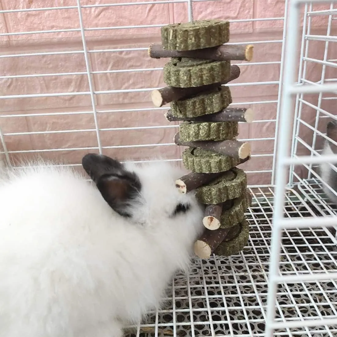 Bunny Chew Toys for Teeth,3Pieces Natural Fruit Twigs Handmade Timothy Alfalfa Hay Grass Cakes for Guinea Pigs Hamsters Dwarf Rabbits Chinchillas Gerbils Improves Dental Health