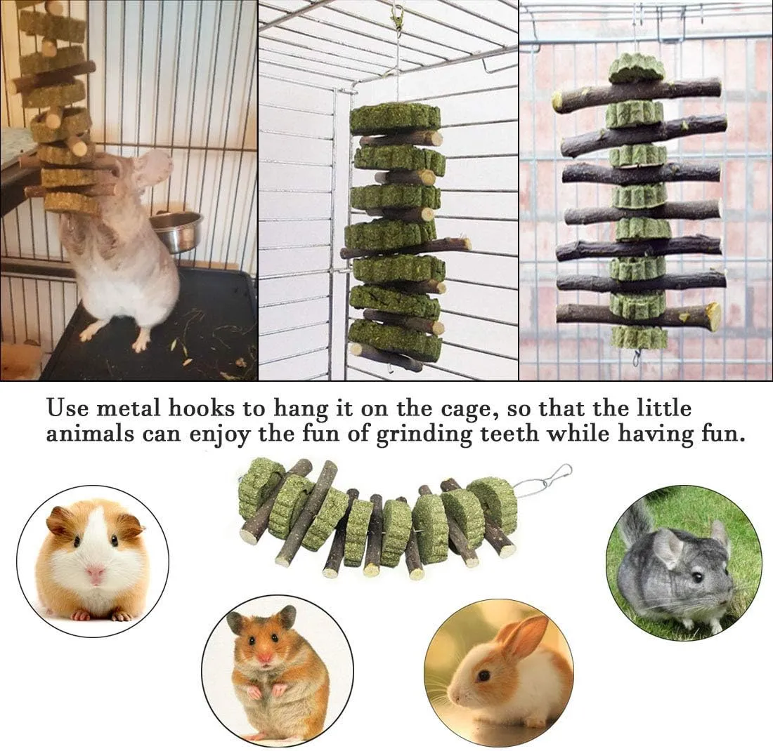 Bunny Chew Toys for Teeth,3Pieces Natural Fruit Twigs Handmade Timothy Alfalfa Hay Grass Cakes for Guinea Pigs Hamsters Dwarf Rabbits Chinchillas Gerbils Improves Dental Health
