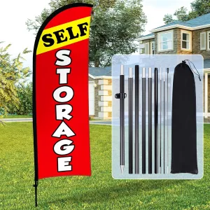 Buryeah Self Storage Flag Banner for Business Advertising Feather Flag Sign with Flagpole Ground Stake Portable Bag, 11 ft