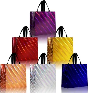 cabzymx 18 Pcs Dazzling Multicolor Reusable Gift Bags Set with 6 Colors, 12.6 x 4.7 x 11 In Non-woven Party Return Gift Bags Bulk for Birthday, Wedding, Parties, Graduation, Christmas