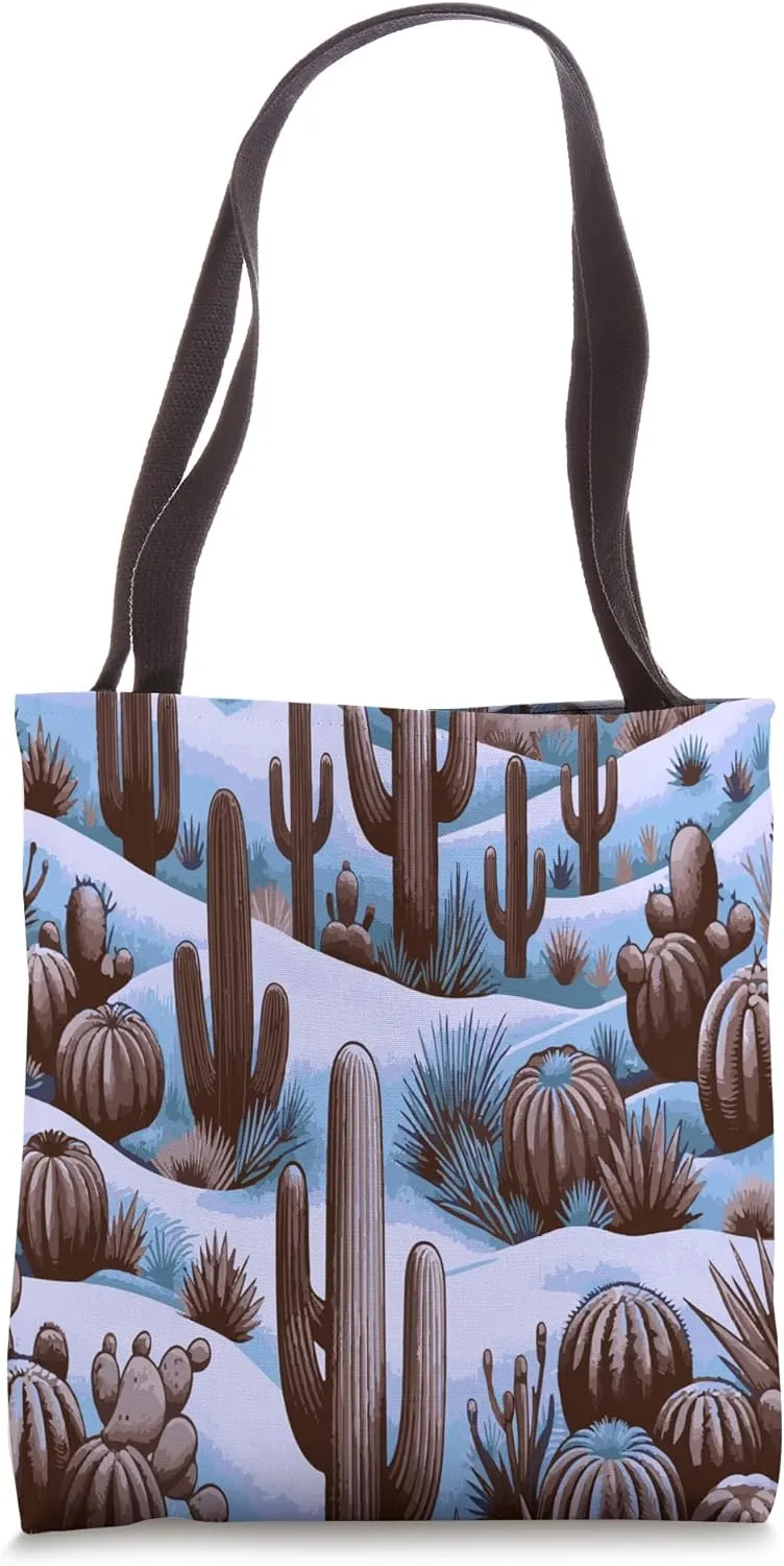 Cactus Desert Scene Nature Landscape in Blue and Brown Hues Tote Bag