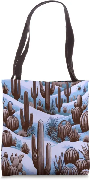 Cactus Desert Scene Nature Landscape in Blue and Brown Hues Tote Bag
