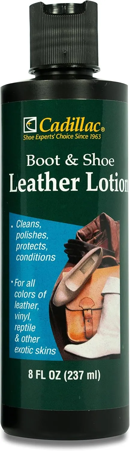 Cadillac Boot and Shoe Leather Lotion 8 Ounces - Cleans, Conditions, Protects, and Polishes Leather Footwear and Accessories