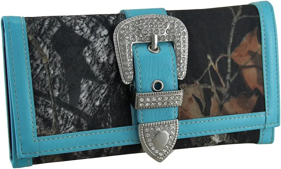 Camouflage Rhinestone Western Buckle Purse/Wallet Set (Turquoise)
