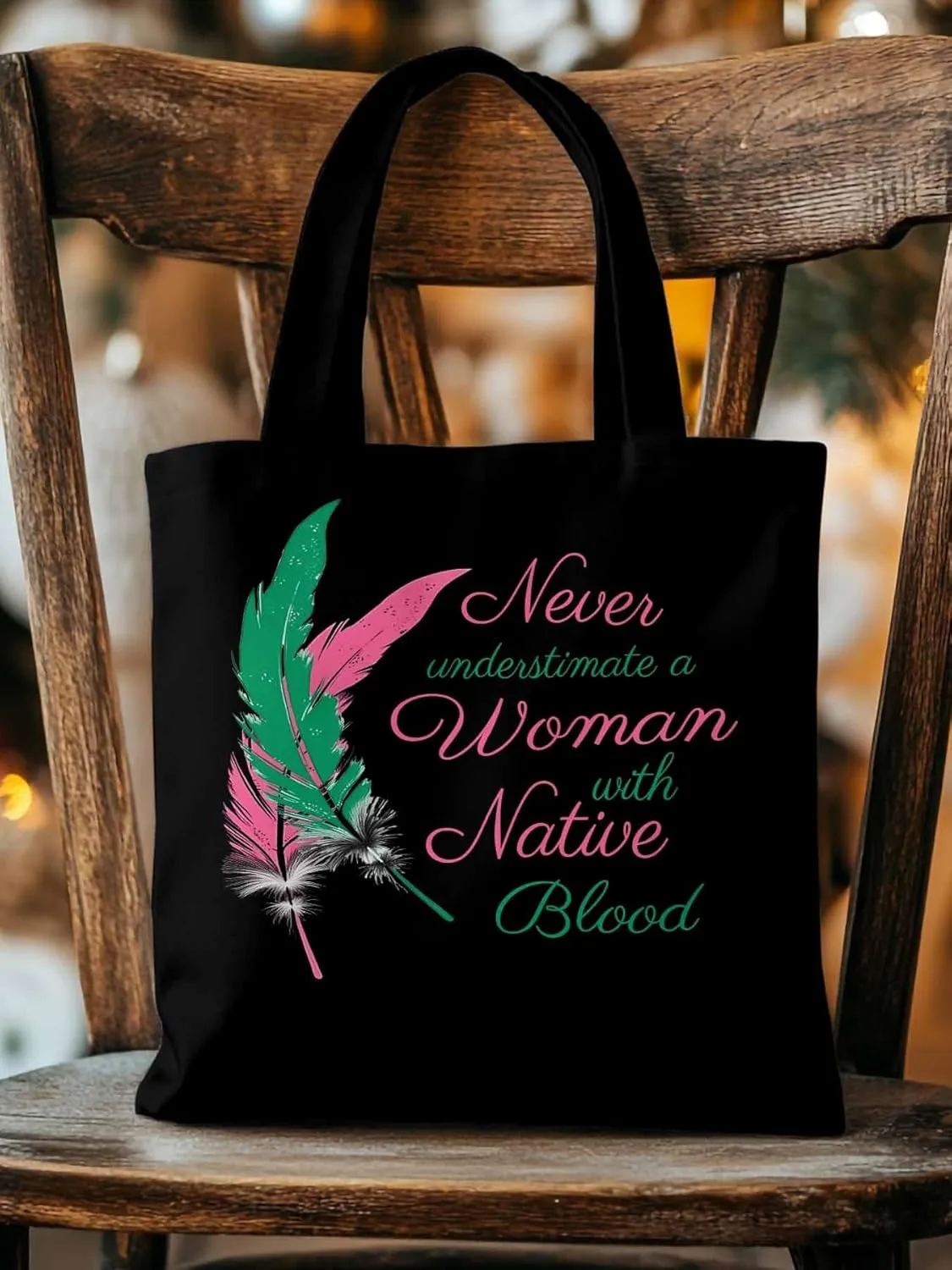 Canvas Tote Bag Feather Praise Letter Reusable Grocery Shopping Bags with Handle, Animal Feathers Large Canvas