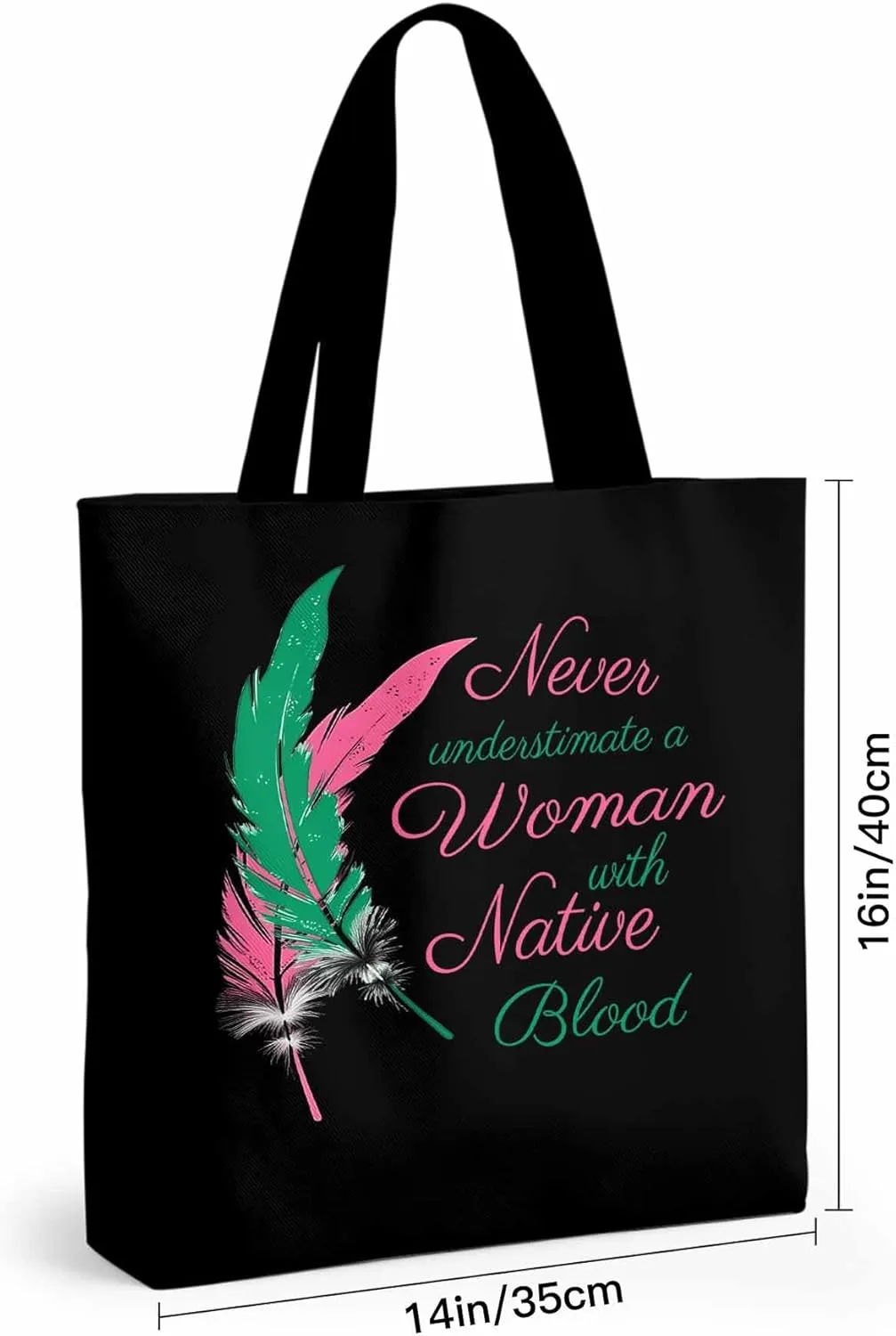 Canvas Tote Bag Feather Praise Letter Reusable Grocery Shopping Bags with Handle, Animal Feathers Large Canvas