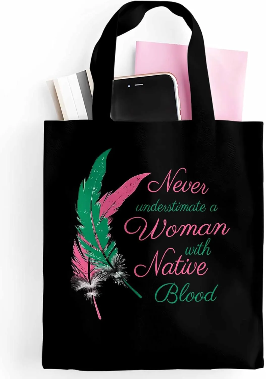 Canvas Tote Bag Feather Praise Letter Reusable Grocery Shopping Bags with Handle, Animal Feathers Large Canvas