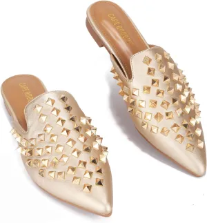 Cape Robbin Enny Gold Slip On Closed Pointed Toe Embellishment Detailed Sandal (Gold, 9)